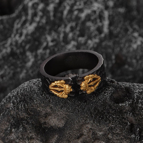 Bague Rétro Réglable Femme - Style Viking Doré & Noir