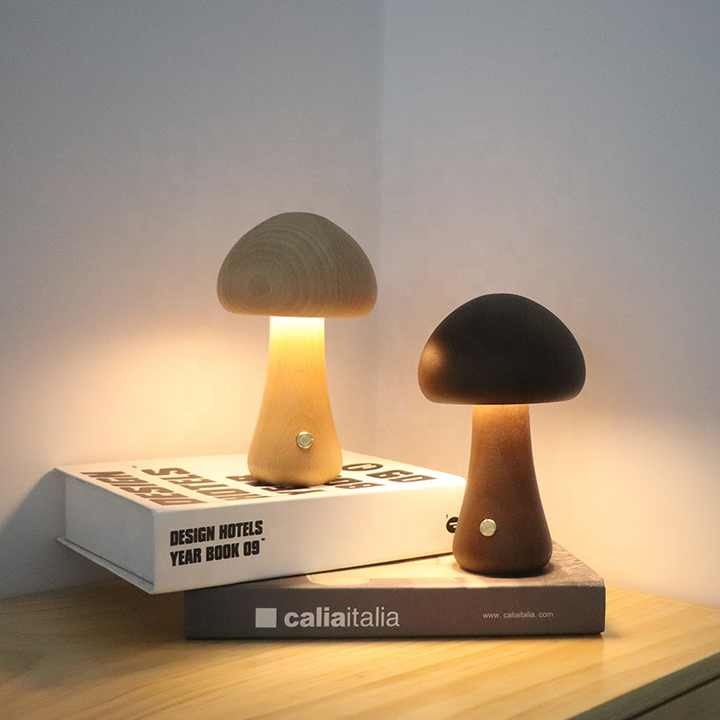 Veilleuse Champignon en Bois LED - Rechargeable & Portable