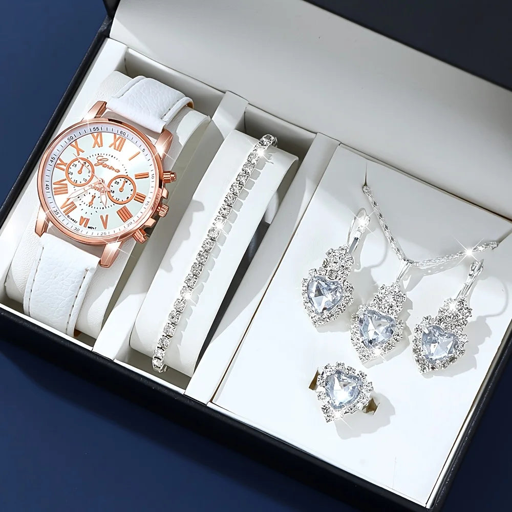 Coffret Cadeau Femme 4 Pièces - Montre Rose Gold + Parure Bijoux Bleu