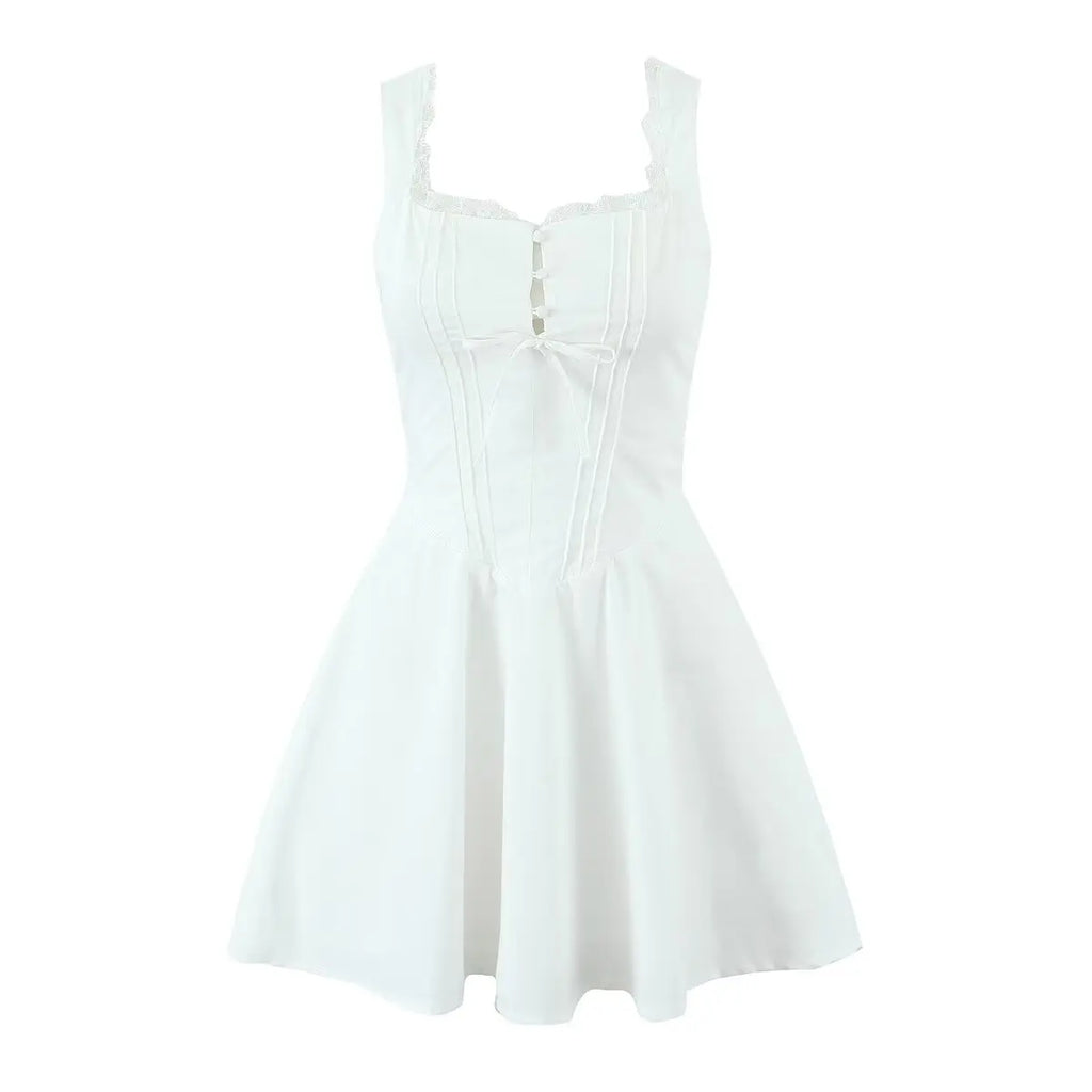 Robe Bustier Été A-line - Mini Robe Élégante Dos Lacé Femme