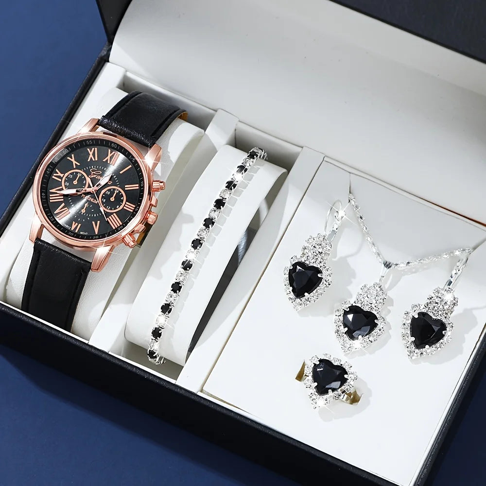 Coffret Cadeau Femme 4 Pièces - Montre Rose Gold + Parure Bijoux Bleu