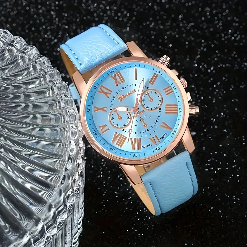 Coffret Cadeau Femme 4 Pièces - Montre Rose Gold + Parure Bijoux Bleu