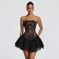 Ensemble Robe Bustier Corset Dentelle + Jupe Tulle - Tenue Soirée Femme
