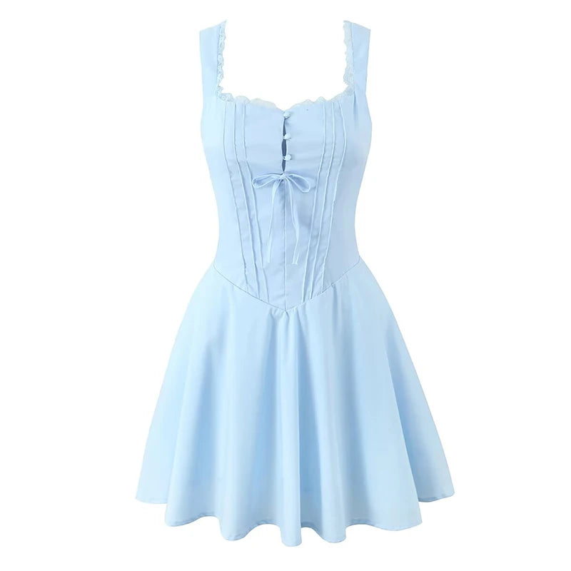 Robe Bustier Été A-line - Mini Robe Élégante Dos Lacé Femme