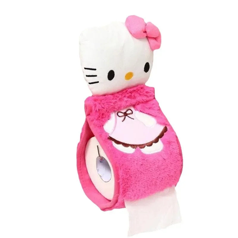 Lot de 4 Accessoires Salle de Bain Hello Kitty - Tapis + Housse WC Peluche