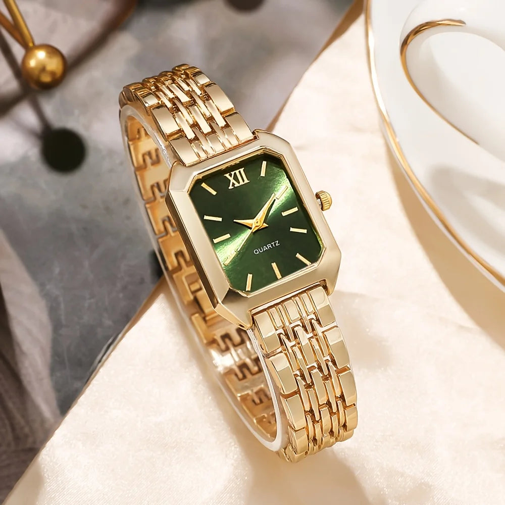 Coffret 5PCS Montre Femme Élégante - Set Bijoux Quartz Rectangle Doré