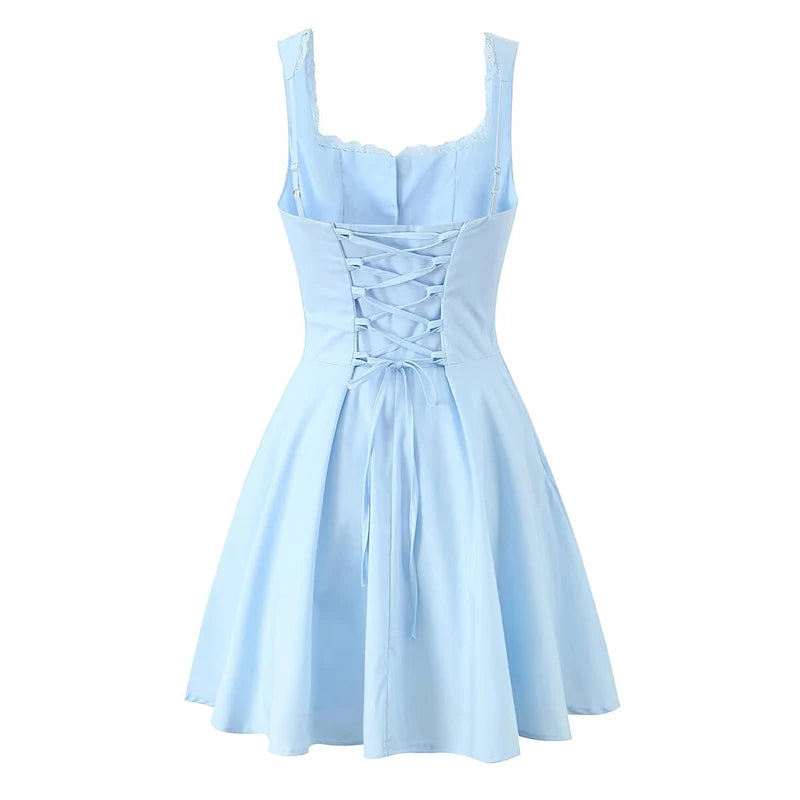 Robe Bustier Été A-line - Mini Robe Élégante Dos Lacé Femme