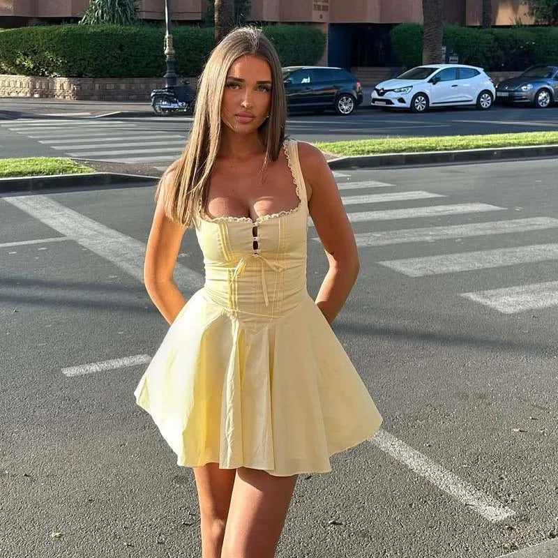 Robe Bustier Été A-line - Mini Robe Élégante Dos Lacé Femme