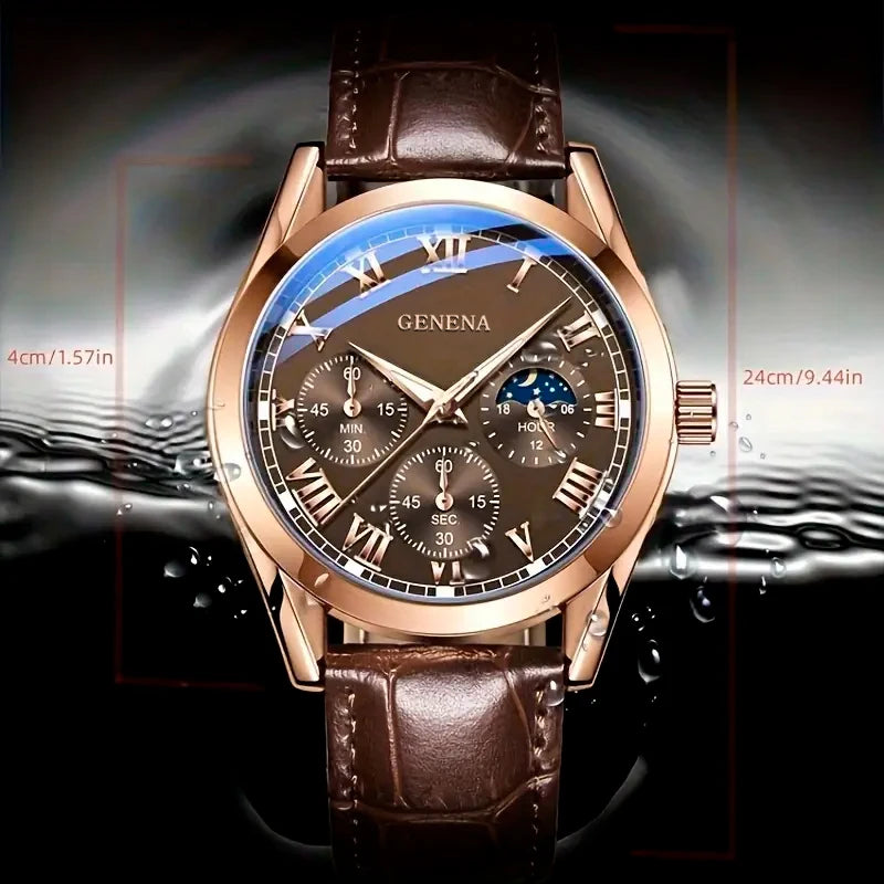 Montre Homme Business Élégante - Bracelet Cuir Marron Quartz