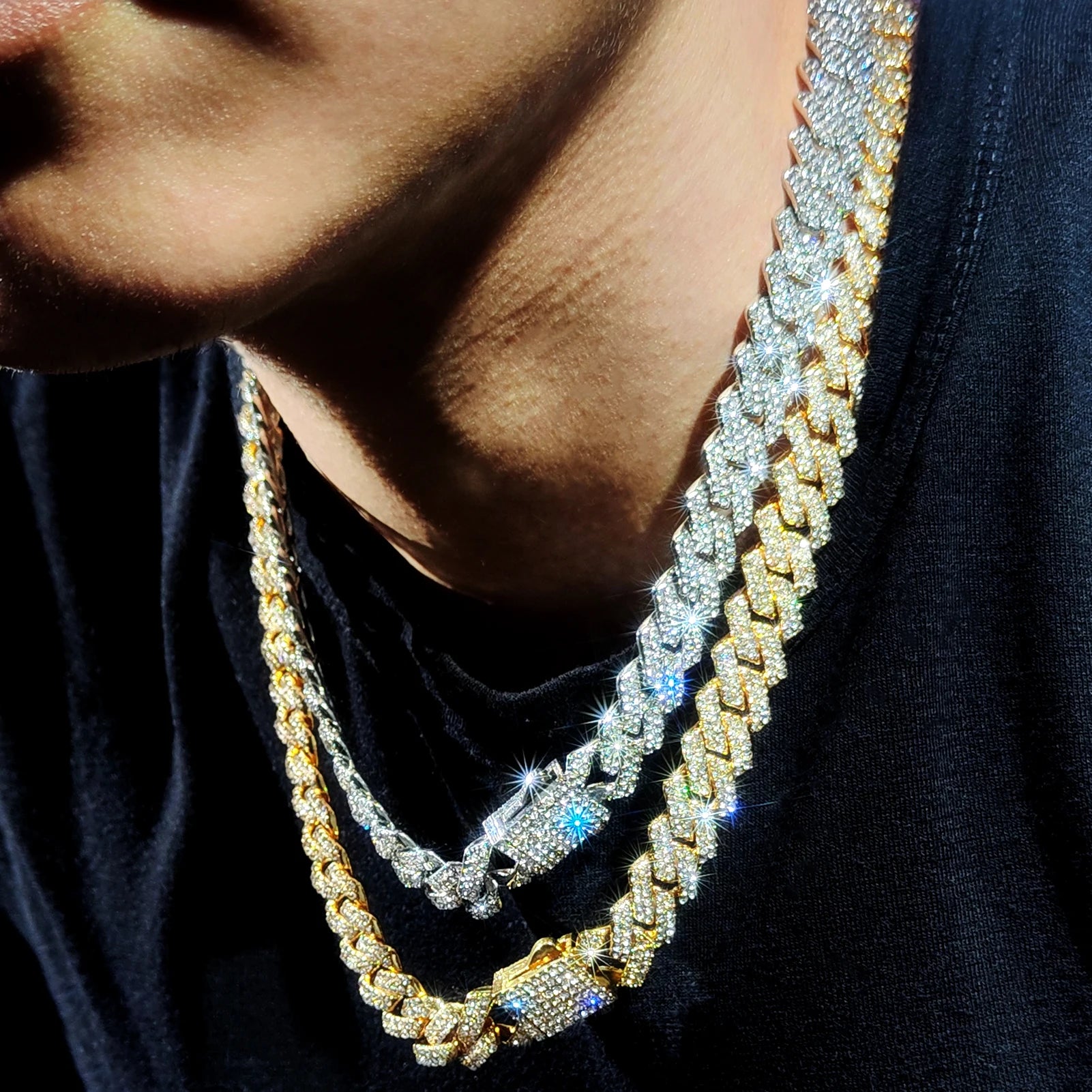 Chaîne Cubaine Iced Out Jakehoe™ - Plaqué Diamant 2 Rangées