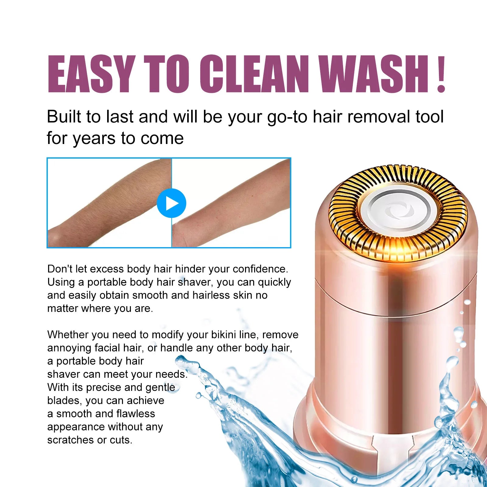 Épilateur électrique pour visage, sourcils, bikini.
Sans douleur, rechargeable, 5 couleurs disponibles.
Parfait pour zones sensibles.
