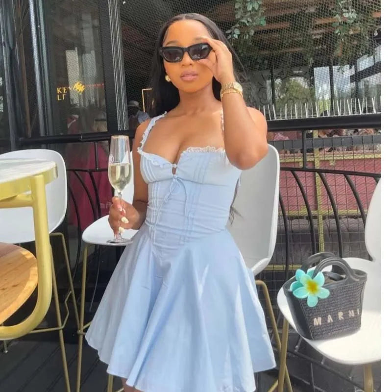 Robe Bustier Été A-line - Mini Robe Élégante Dos Lacé Femme