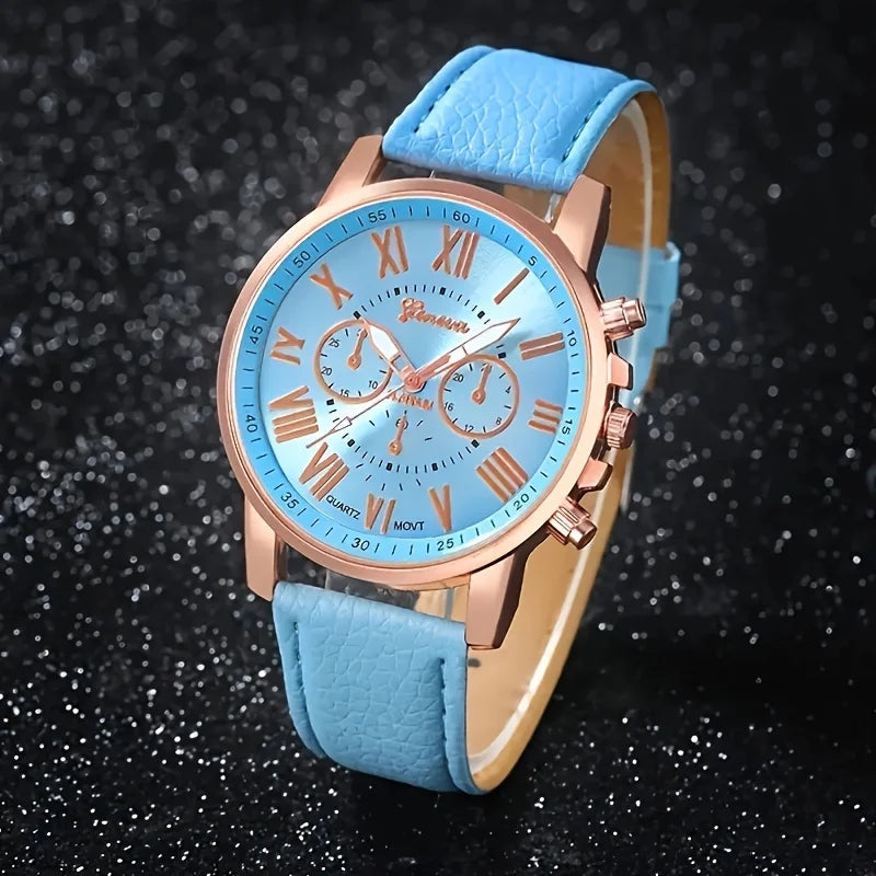 Coffret Cadeau Femme 4 Pièces - Montre Rose Gold + Parure Bijoux Bleu