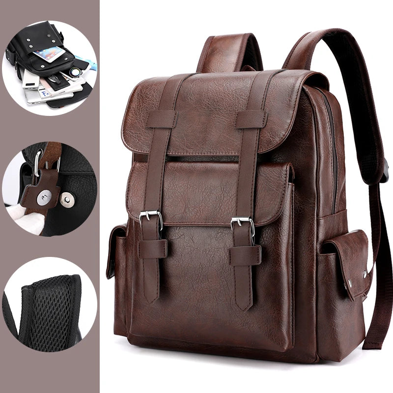 Sac à Dos Homme Vintage Cuir PU - Grand Sac Ordinateur 15"
