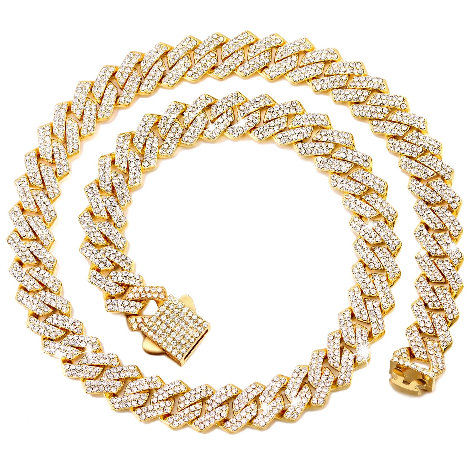 Chaîne Cubaine Iced Out Jakehoe™ - Plaqué Diamant 2 Rangées
